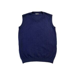 Paul Jones Men Sweater Vest Size L Navy Sleeveless V-neck Viscose